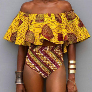 Sibillas African Print High Waist Swimwear Off Shoulder