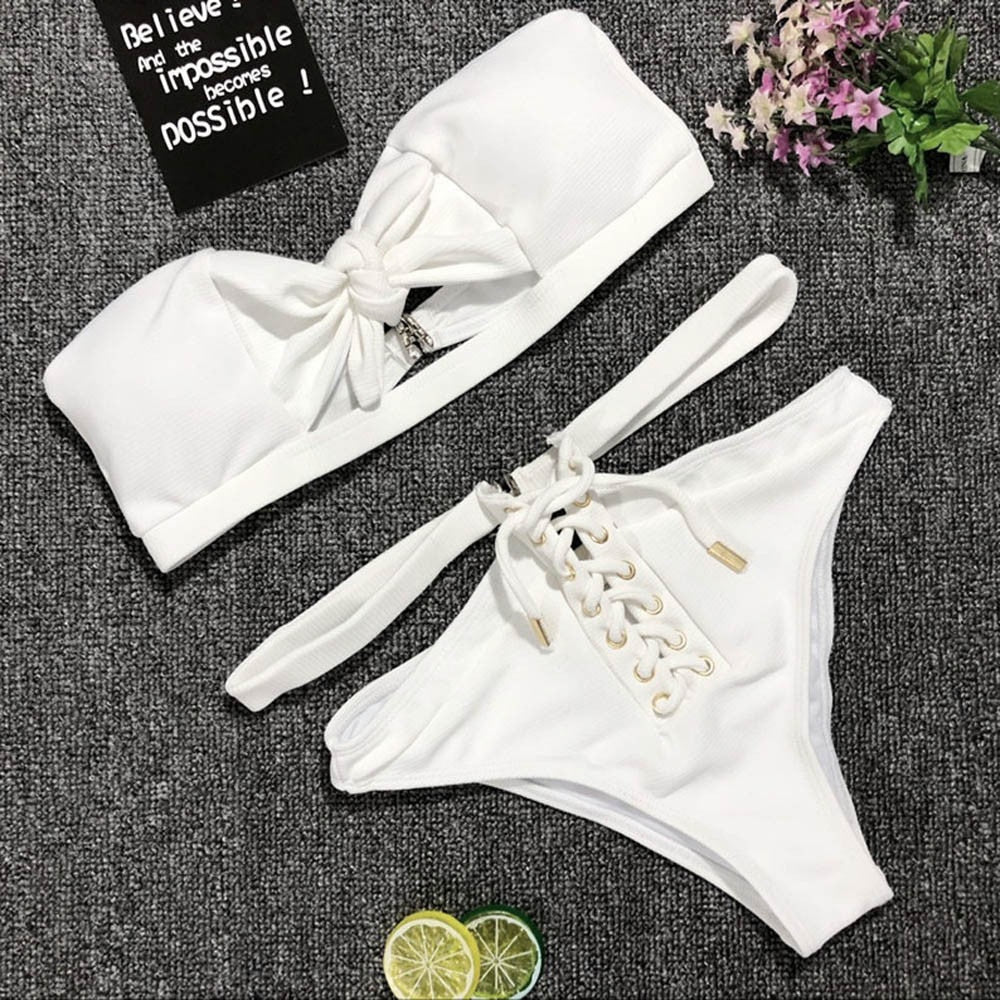 Loras White Strapless bikini Suit