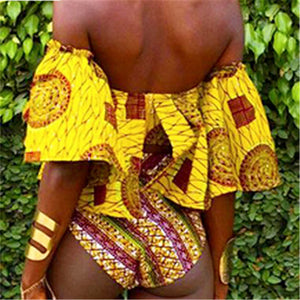 Sibillas African Print High Waist Swimwear Off Shoulder